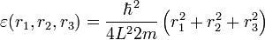\varepsilon (r_1,r_2,r_3) = \frac{\hbar^2}{4 L^2 2 m} \left (r_1^2 + r_2^2 + r_3^2 \right )