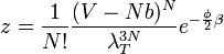 z = \frac{1}{N!} \frac{(V - Nb)^N}{\lambda_T^{3N}} e^{-\frac{\phi}{2}\beta}