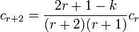 c_{r+2} = \frac{2r + 1-k}{(r+2)(r+1)} c_{r} 