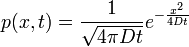 p(x,t) = \frac{1}{\sqrt{4\pi Dt}}e^{-\frac{x^2}{4Dt}}