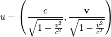 u = \left ( \frac{c}{\sqrt{1 - \frac{v^2}{c^2} } }, \frac{\mathbf{v}}{\sqrt{1 - \frac{v^2}{c^2} } } \right )