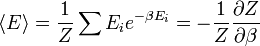  \langle E \rangle = \frac{1}{Z} \sum E_i e^{-\beta E_i} = - \frac{1}{Z} \frac{\partial Z}{\partial \beta}