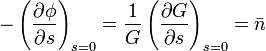 -\left(\frac{\partial\phi}{\partial s}\right)_{s=0}=\frac{1}{G}\left(\frac{\partial G}{\partial s}\right)_{s=0}=\bar{n}