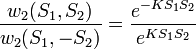 \frac{w_2(S_1,S_2)}{w_2(S_1,-S_2)} = \frac{e^{-KS_1S_2}}{e^{KS_1S_2}}